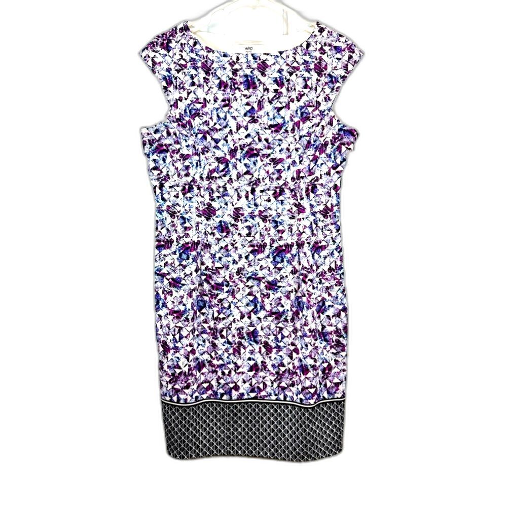 Wisp Petites Purple White Black Geometric Pattern Scoop Neck Dress Size 10P